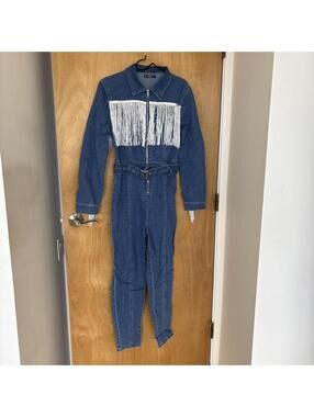 SHEIN Denim Fringe Jumpsuit Western Cowgirl One Piece Size M